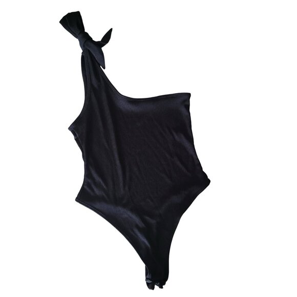 Boohoo Tops - One-Shoulder Ribbed Bodysuit Black Size 8 Boohoo Womens